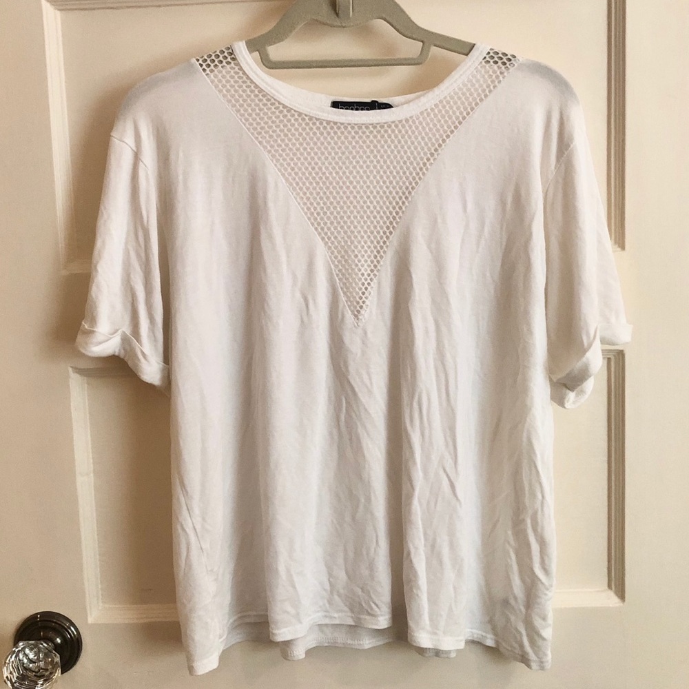 Boohoo White Mesh Cutout Top